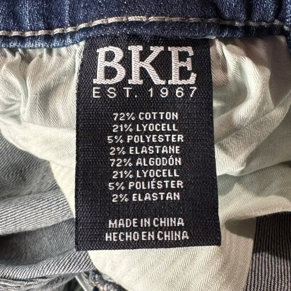 BKE SZ 30x30 Mens Mason Jeans Stretch Zip-Fly Pocket Whiskered Straight Leg Blue
